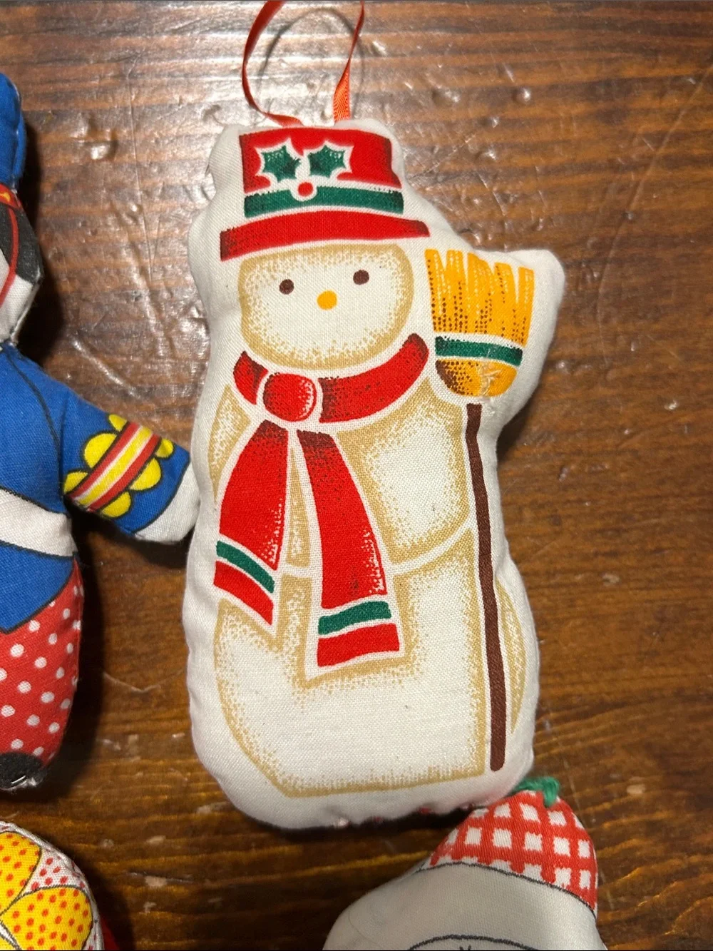 Holiday Plush Ornament Set vintage 1970 Calico Stuffed Fabric Ornaments